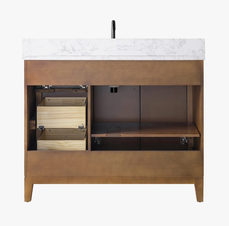 8 Contemporary Reeded Wood Bathroom Vanity with Split Storage & Full Anti-Slam Soft-Close Hardware