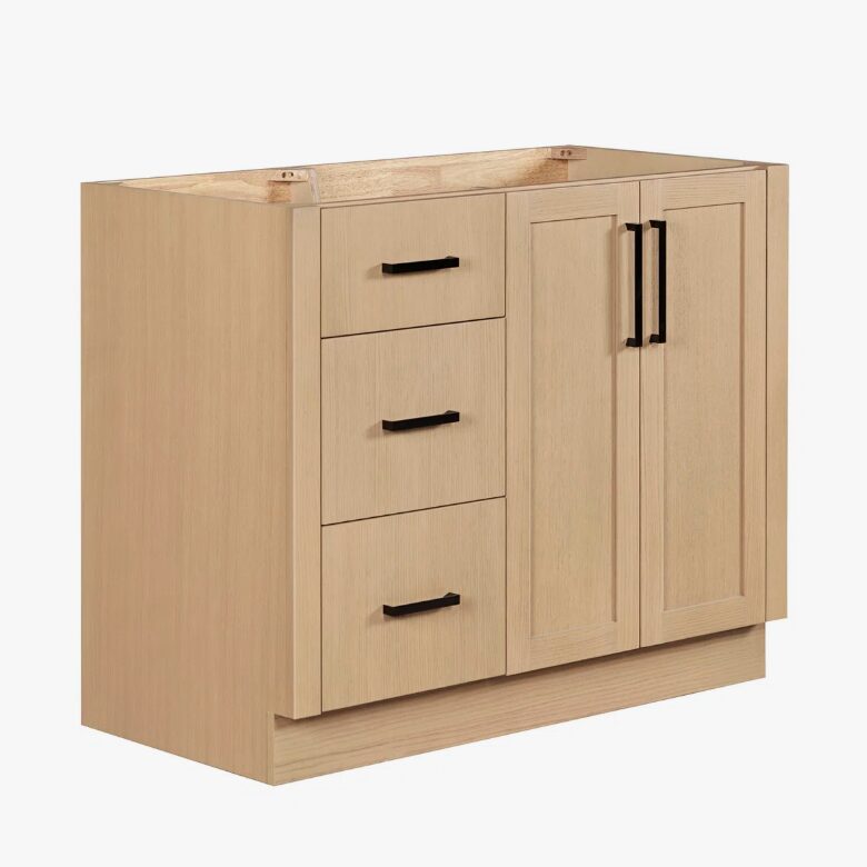 Contemporary Light Oak Wood Bathroom Vanity with Full Soft-Close Hardware & Solid Pine Drawer Boxes