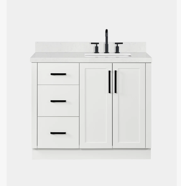 Minimalist White Wood Bathroom Vanity with Full Soft-Close Hardware & Solid Pine Drawer Boxes
