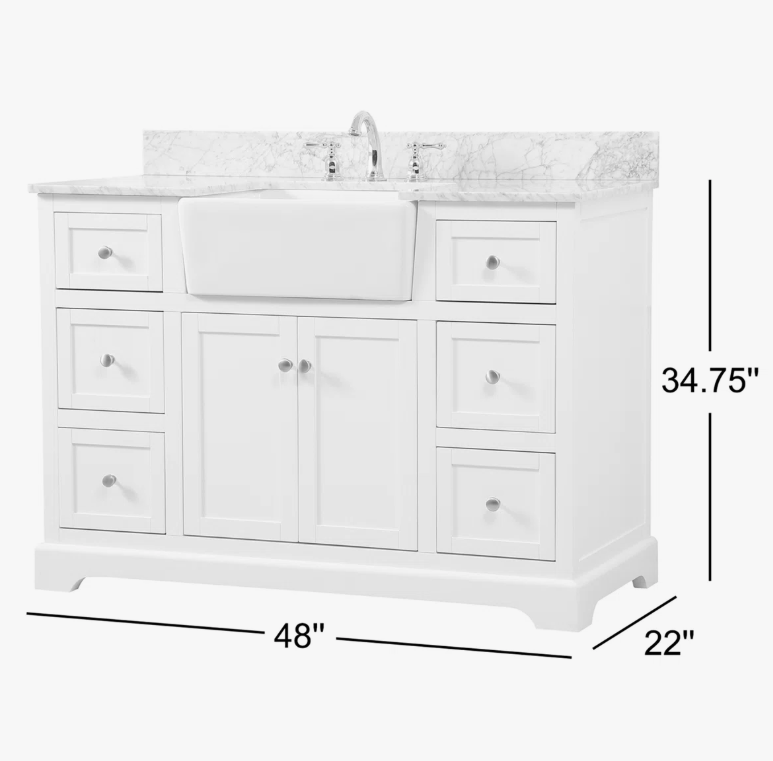 8 Transitional Rustic Oak Freestanding Bathroom Vanity with Soft-Close Hardware & Natural Marble Countertop