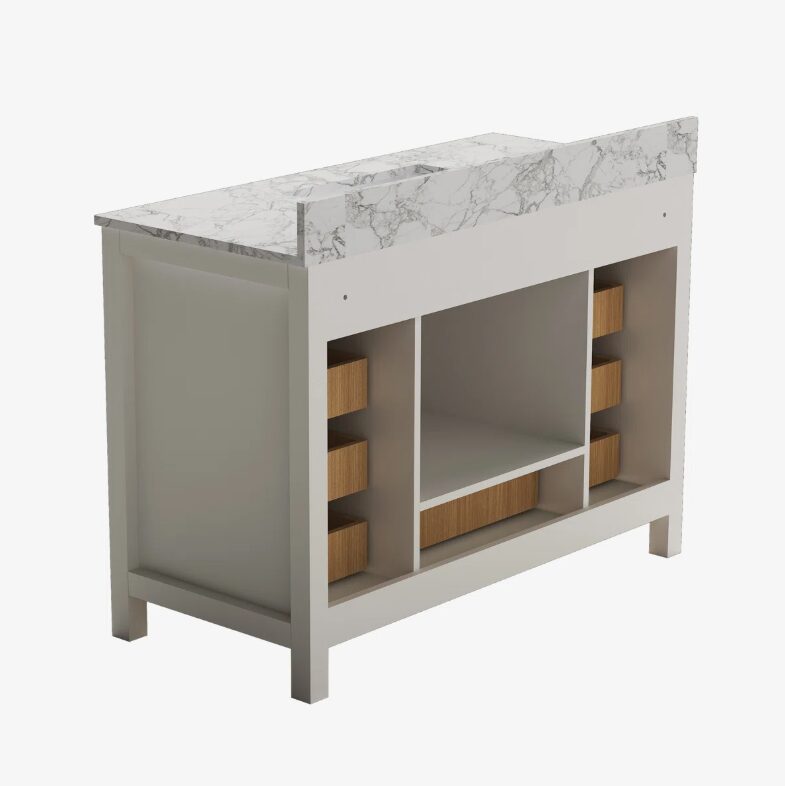8 48" Modern White Bathroom Vanity Cabinet with Brushed Nickel Pulls & Symmetric Multi-Drawer Storage