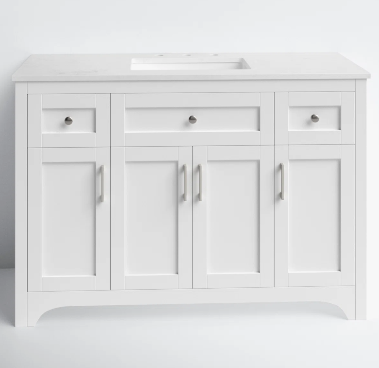 Transitional Farmhouse White Bathroom Vanity with Large Storage for Master Bath Remodel