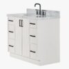 8 42" Modern White Freestanding Vanity Cabinet with Marble Countertop & Multi-Drawer Storage