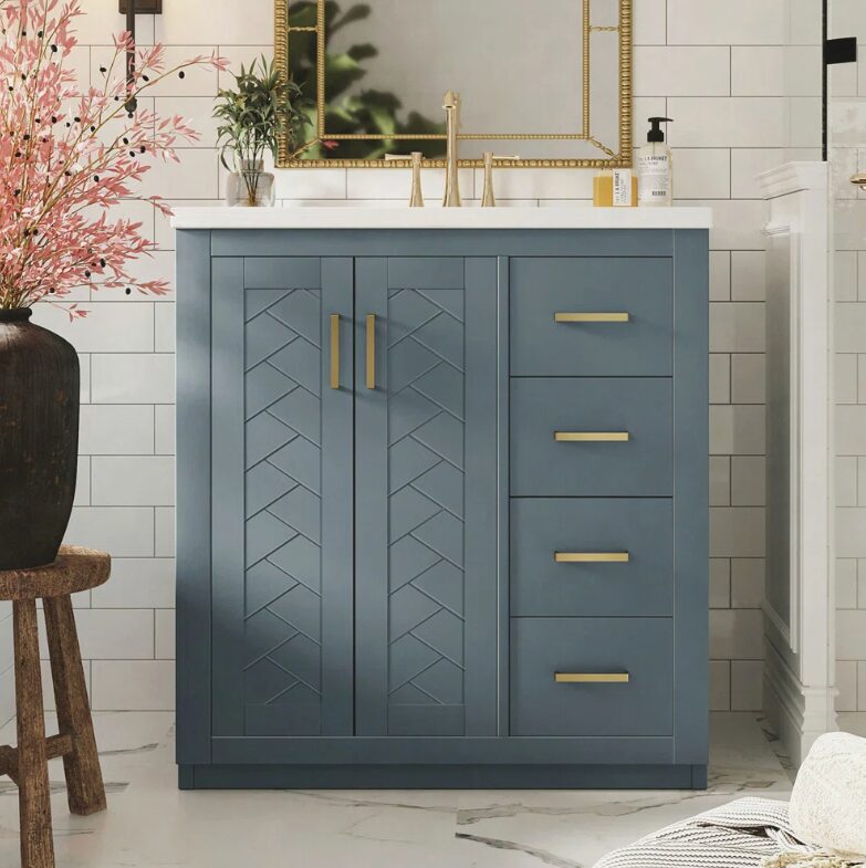 8 Minimalist Grey Bathroom Vanity Soft Close Drawers Split Side Storage Layout