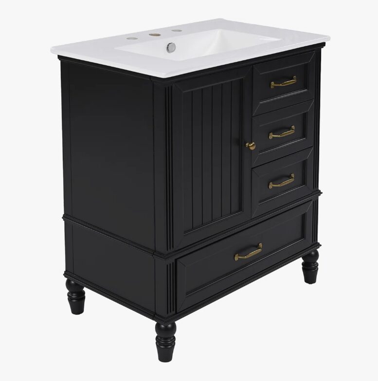 8 Vintage Traditional Black Bathroom Vanity Soft Close Drawers Large Split Storage Layout