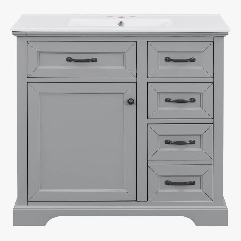 8 Classic Shaker Grey Bathroom Vanity Soft Close Drawers Multi-Zone Organized Storage