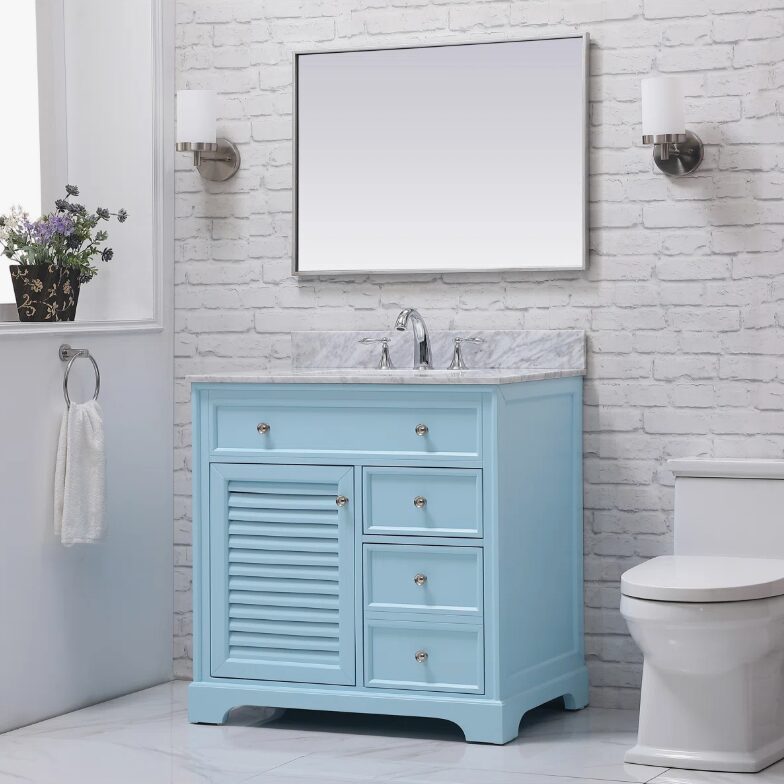 8 Pastel Blue Louver Bathroom Vanity Soft Close Drawers Multi-Zone Organized Storage Layout