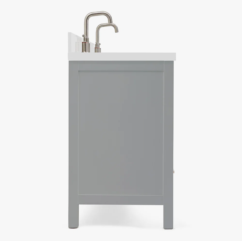 Modern Shaker Grey Double Sink Vanity Soft Close Drawers & Flexible Cabinet Storage Layout