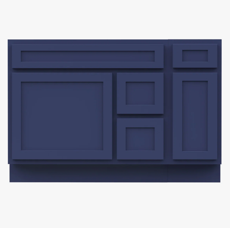 48 Inch Navy Blue Shaker Bathroom Vanity Base Cabinet Only, 3 Soft Close Drawers & 2 Soft Close Doors