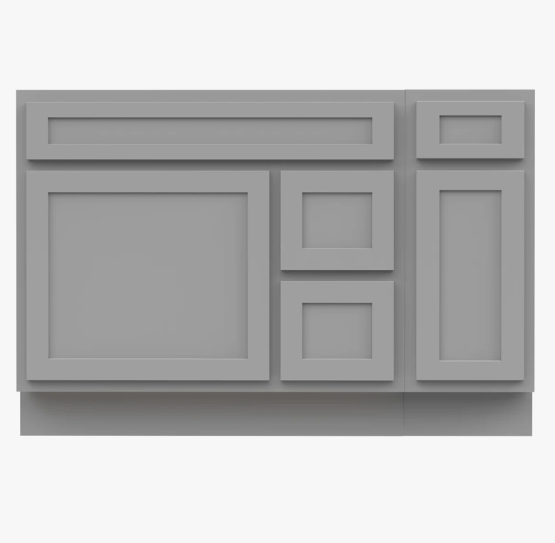 Neutral Light Grey Shaker Vanity Base Cabinet with Divided Storage for Bath Renovation
