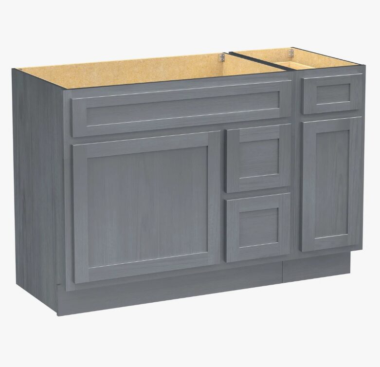 Neutral Grey Wood Shaker Vanity Base with Multi-Zone Storage for Bath Remodel