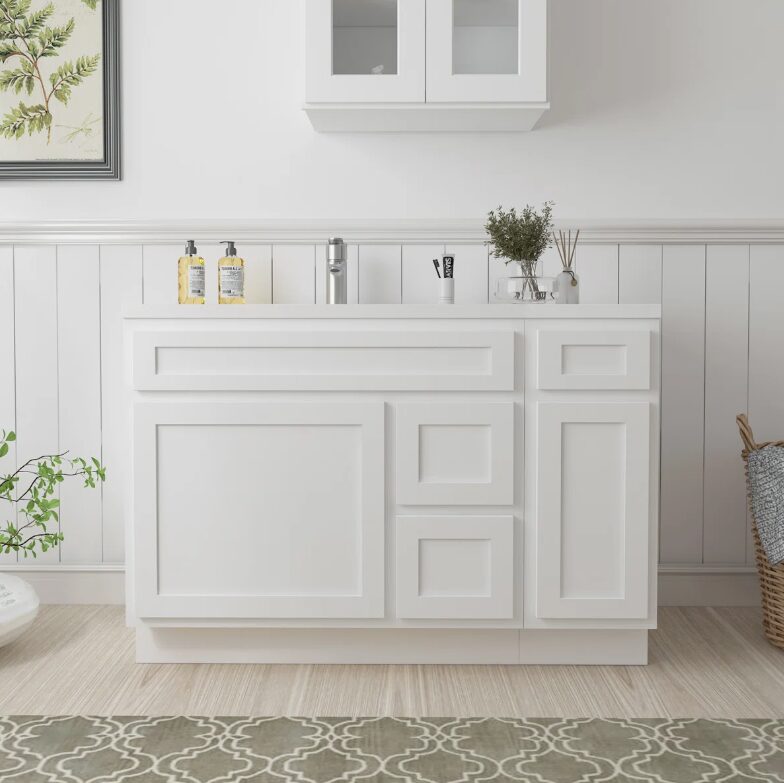 8 Classic Bright White Shaker Vanity Base Cabinet with Divided Storage for Bath Renovation