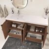 60 Inch Walnut Geometric Fluted Single Sink Floating Bathroom Vanity with Solid White Quartz Top