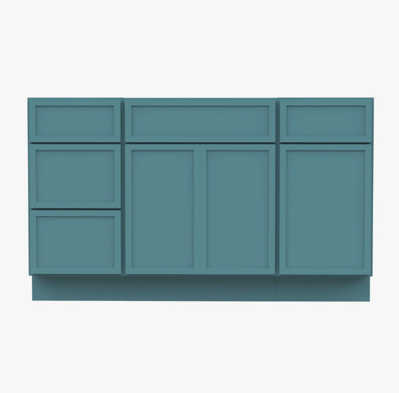 Vibrant Teal Double Sink Vanity Base Cabinet with Full Soft-Close Storage for Master Bath Remodel