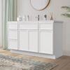 9 Bright White Double Sink Vanity Base Cabinet with Full Soft-Close Storage for Master Bath Renovation