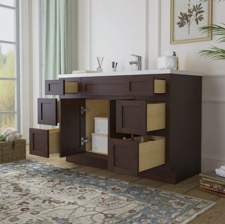 9 Espresso Shaker Vanity Base Cabinet with Large Soft-Close Storage Drawers