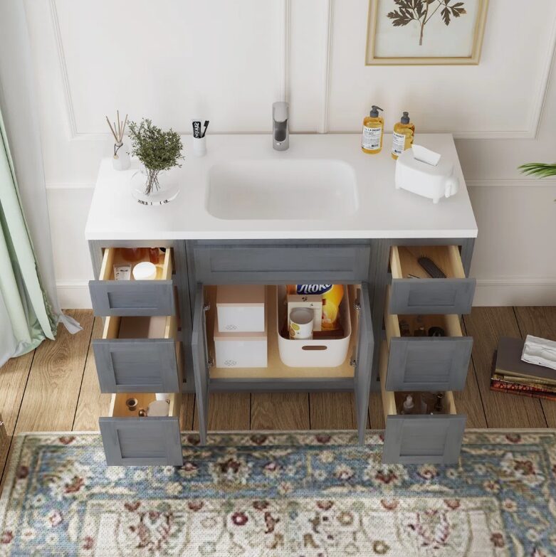9 Classic Gray Shaker Vanity Base Cabinet with Large Soft-Close Storage Drawers