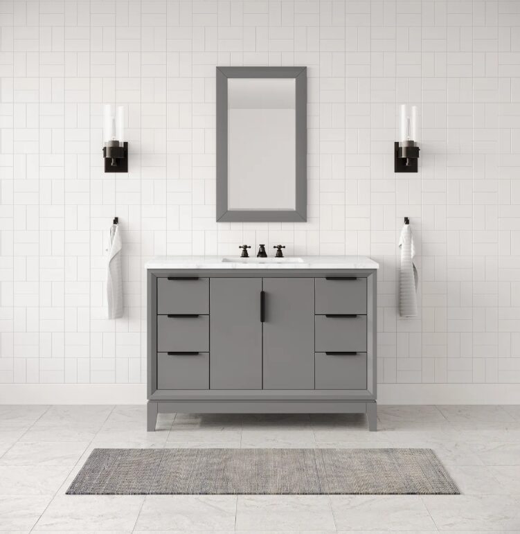 9 Sleek Gray Freestanding Bathroom Vanity with Large Soft-Close Storage & Marble Countertop