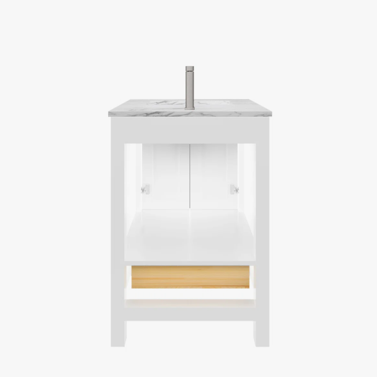Minimalist White Bathroom Vanity with Double Soft-Close Doors & Large Storage Drawer