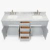 72 Inch Light Gray Shaker Double Sink Bathroom Vanity, Carrara White Marble Countertop & Brushed Nickel Hardware