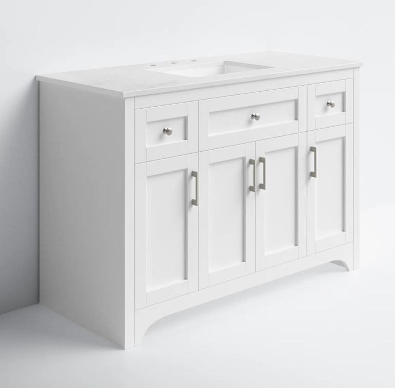 Transitional Farmhouse White Bathroom Vanity with Large Storage for Master Bath Remodel