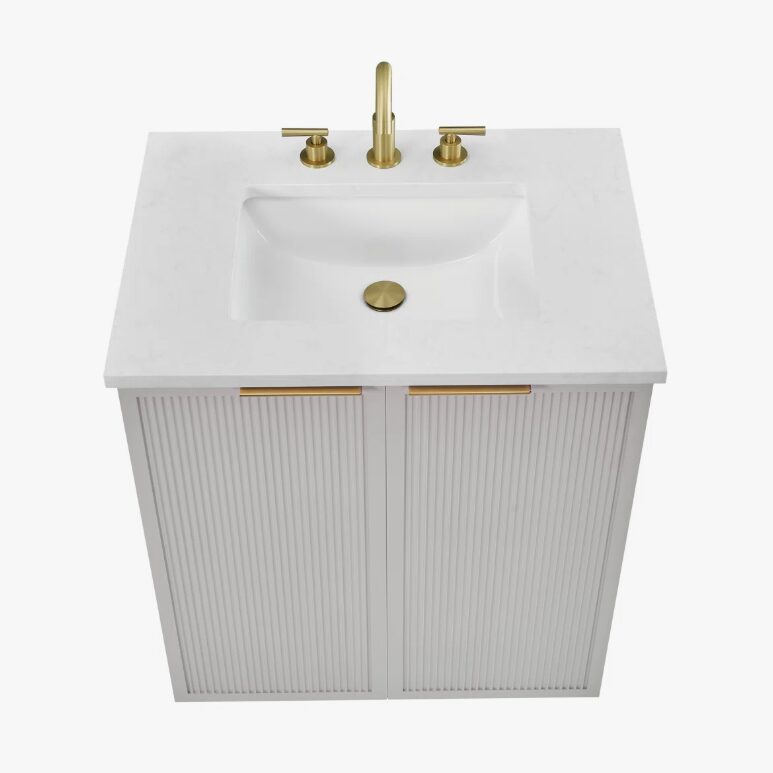 Minimalist Fluted Bathroom Vanity with Dual Soft-Close Doors & Adjustable Storage Shelf