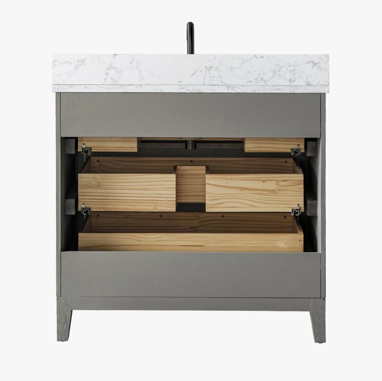 9 Spacious Storage Fluted Bathroom Vanity with Full Soft-Close Solid Wood Drawers