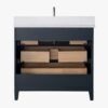 9 Large Storage Fluted Navy Bathroom Vanity with Full Soft-Close Solid Wood Drawers