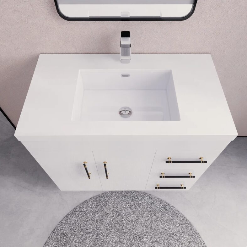 Minimalist Gloss White Bathroom Vanity with Separate Storage Zones & Full Soft-Close System