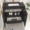 Contemporary Ribbed Black Bathroom Vanity with Full Soft-Close Mechanism & Adjustable Shelf