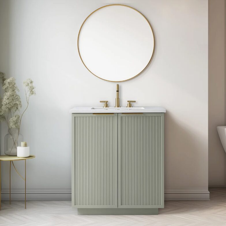 Contemporary Fluted Bathroom Vanity with Double Soft-Close Doors & Adjustable Storage Shelf