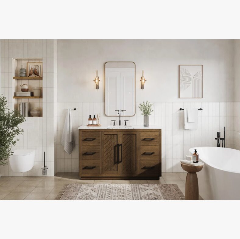 9 Transitional Weathered Wood Single Sink Vanity with Full Soft-Close Hardware & Solid Wood Drawer Boxes