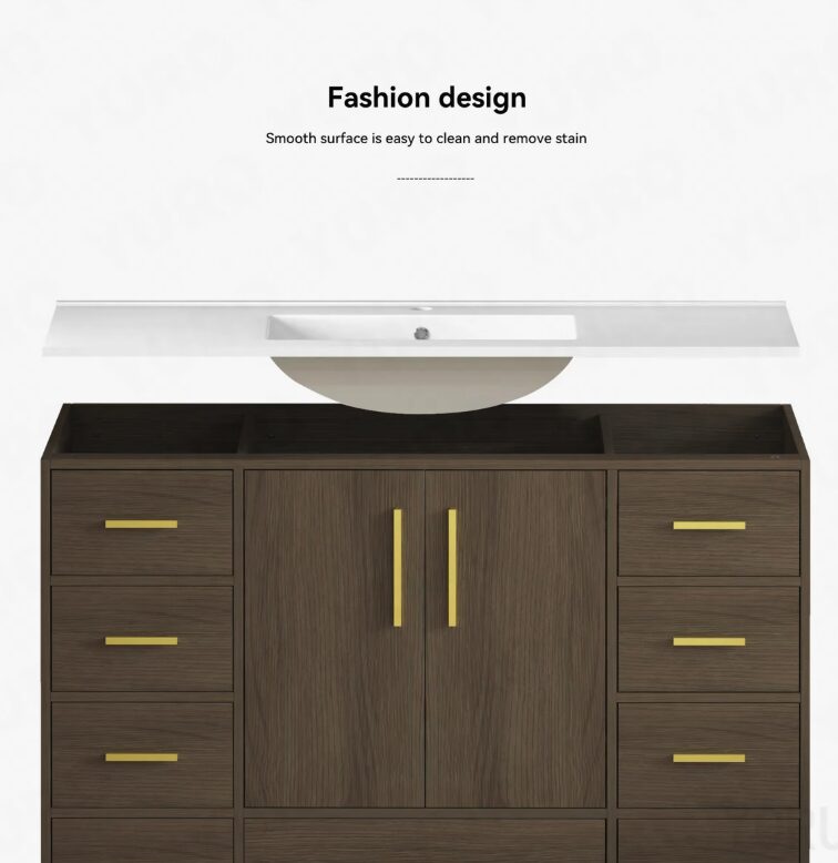 Contemporary Walnut Bathroom Vanity with Ample Divided Storage for Master Bath Remodel