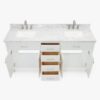72 Inch Pure White Shaker Double Sink Bathroom Vanity with Carrara White Marble Top & Brushed Nickel Pulls