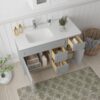 Neutral Light Grey Shaker Vanity Base Cabinet with Divided Storage for Bath Renovation