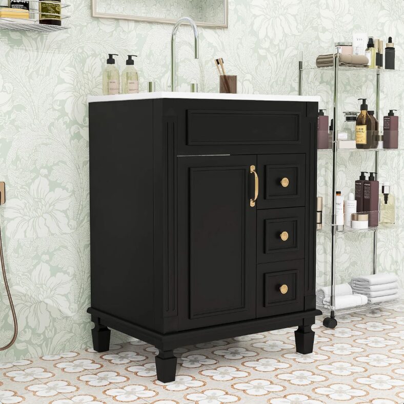 9 Classic Dark Green Bathroom Vanity Soft Close Drawers Multi Compartment Storage Cabinet
