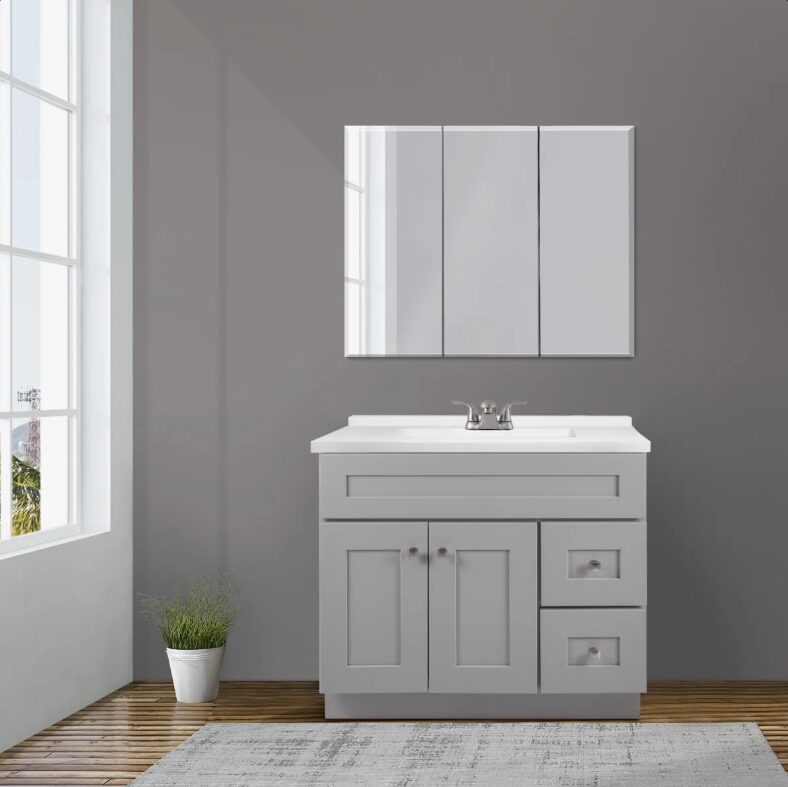9 Modern Grey Shaker Bathroom Vanity Soft Close Drawers Spacious Split Storage Design