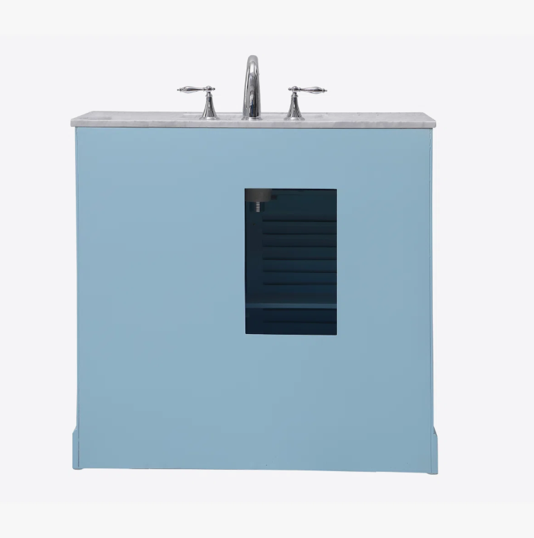 9 Pastel Blue Louver Bathroom Vanity Soft Close Drawers Multi-Zone Organized Storage Layout