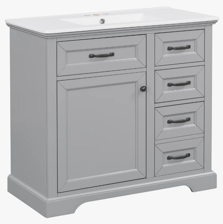 9 Classic Shaker Grey Bathroom Vanity Soft Close Drawers Multi-Zone Organized Storage