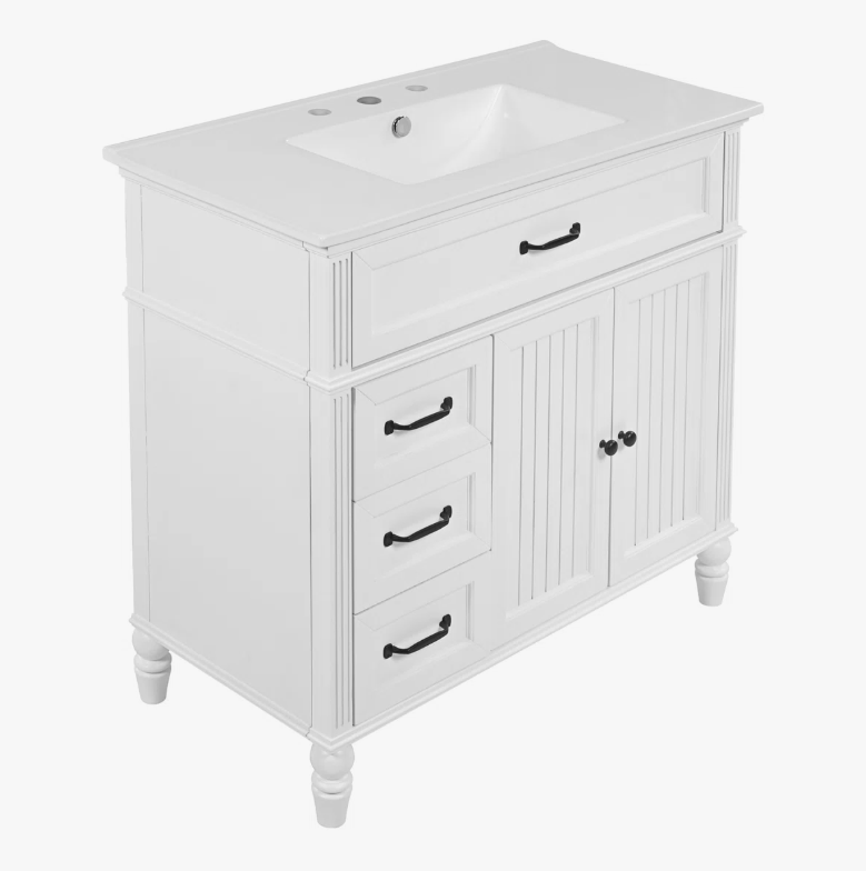 9 36" Freestanding White Farmhouse Bathroom Vanity with Multi-Drawer & Double Cabinet Doors