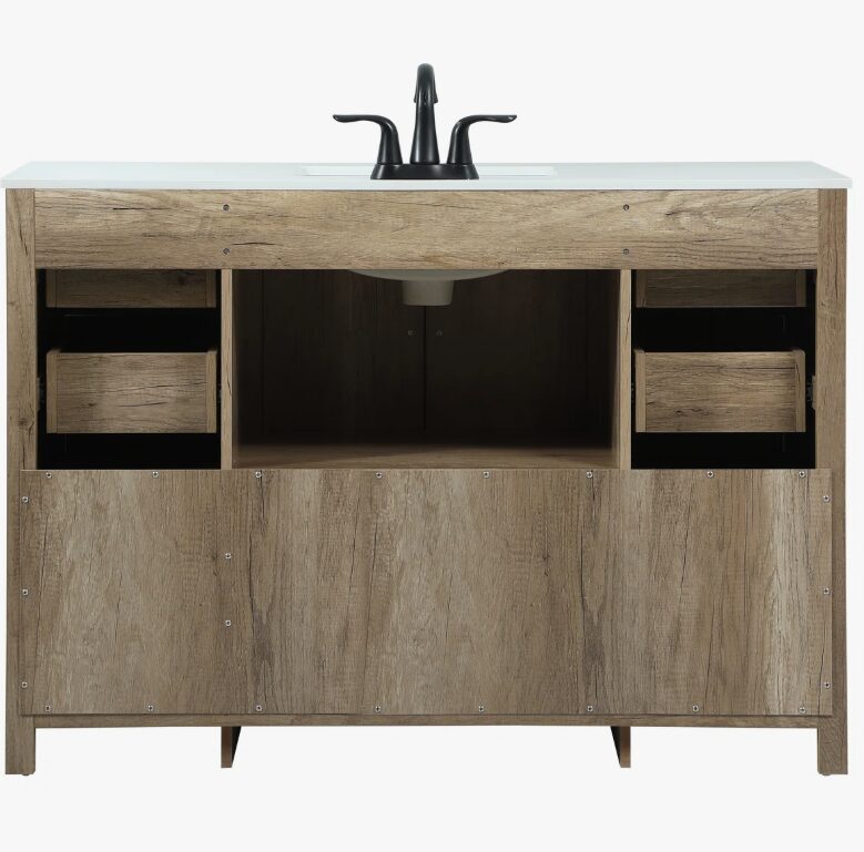 9 Rustic Barn Door Bathroom Vanity Cabinet with Drawer Storage & Quartz Top