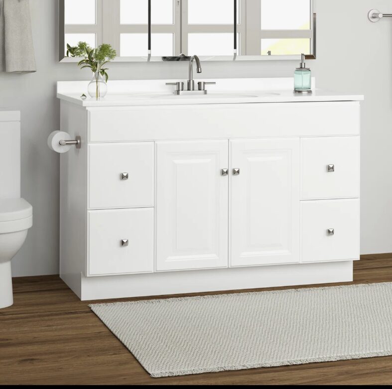 Classic White Raised Panel Vanity Base with Drawer & Cabinet Storage for Bathroom Remodel